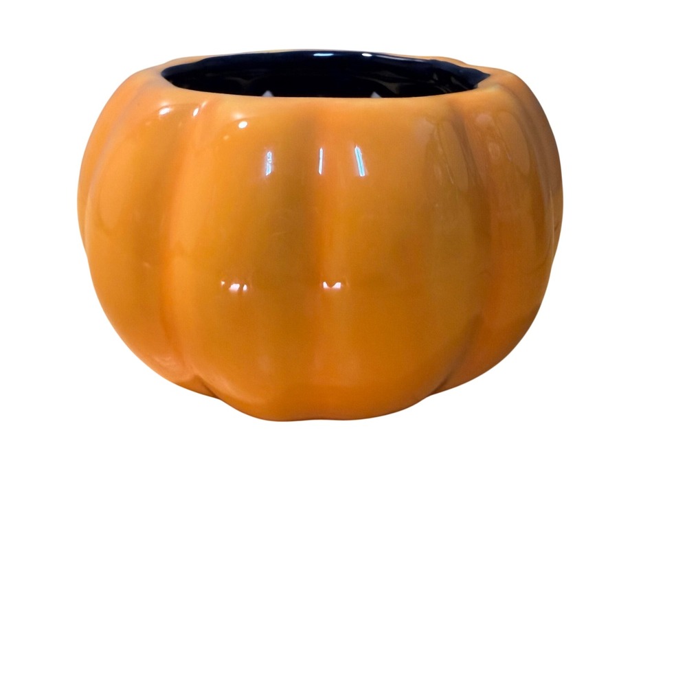 Ceramic Jack-O-Lantern Pumpkin Bowl Orange Purple Black Halloween Decor Small - Picture 3 of 7
